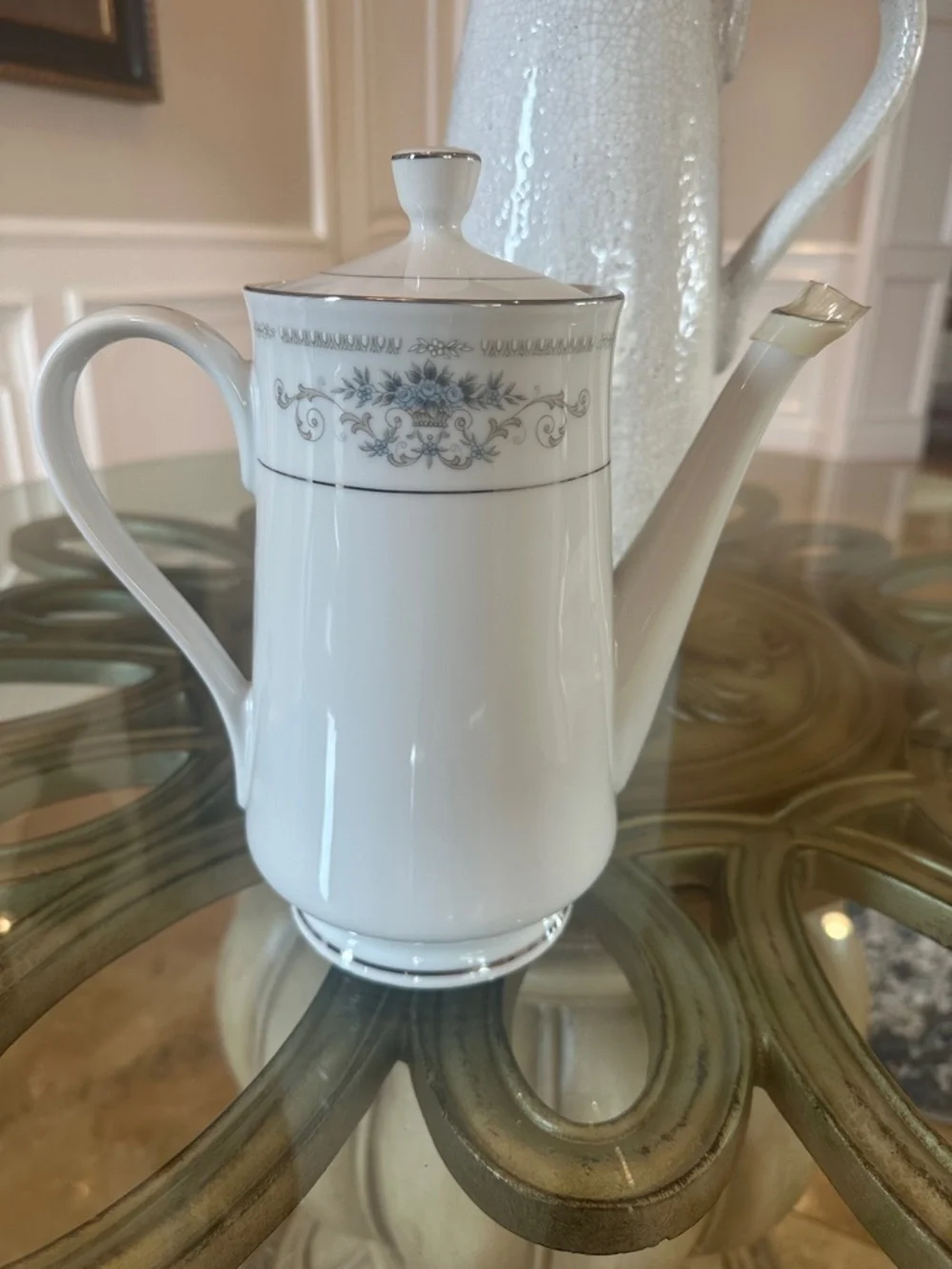 DIANE by Wade Fine China Coffee Tea Pot Blue Flowers Platinum Trim-Retired-NEW